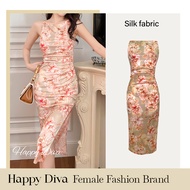 Happy Diva Womens Elastic Silk Midi dress Lady Elegant sleeveless Banquet dresses Print ninang Weddi