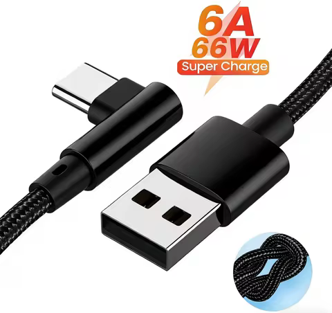 PD 66W 6A Fast Charge Data Cable Elbow Charge Cable USB-C To Type C Phone Charger Data Cord USB-C Ex
