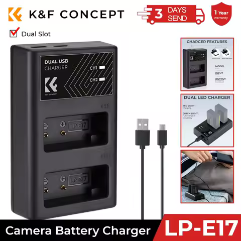K&F CONCEPT LP-E17 Battery Charger Dual Slot Quick Charger for Canon EOS RP Rebel T8i T7i T6i T6s SL