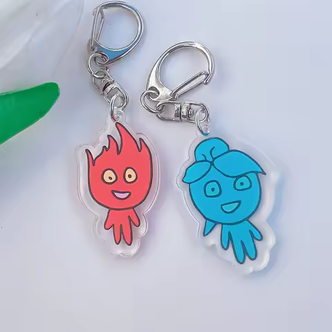 Innovative Ice and Fire Man Acrylic Keychain, Animation Game Series Inspired Trinket, Cute Gift for 
