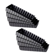 8 Pcs Non-Stick Quiche Tart Pans Rectangle with Removable BottomFluted Tart Tin for Fruit Pie Cake B