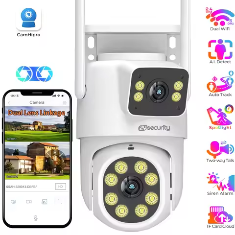 2MP+2MP Dual Lens Security Camera Outdoor WiFi PTZ IP Camera AI Human Detect Auto Tracking Wireless