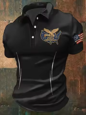 Men's USA 250th Anniversary Polo Shirt 3D Print USA Map Bald Eagle Patriotic Short Sleeve Casual Top