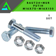 BAUT 24 + MUR PUTIH M16X70(7CM) HINGGA M16X150(15CM) KUNCI 24 PAKET 1 SET