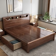Nordic Large 1.8m Single Bedroom Walnut Storage Household 1.5m Wooden Bed Bed Solid Double Character