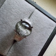 黑銀鈦水晶 s 925銀戒