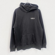 Hurley 骷髏頭和披薩圖案運動衫/連帽衫，雙面印花，黑色，L 碼，古著。
