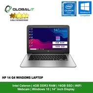 (Refurbished) HP 14 G4 Windows Laptop / 14" inch Display / Intel Celeron / 4GB RAM / 16GB SSD / Win 