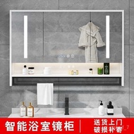 ST-🚢Solid Wood Smart Bathroom Mirror Cabinet with Light Defogging Bathroom Bathroom Mirror Wall-Mounted Bathroom Mirror