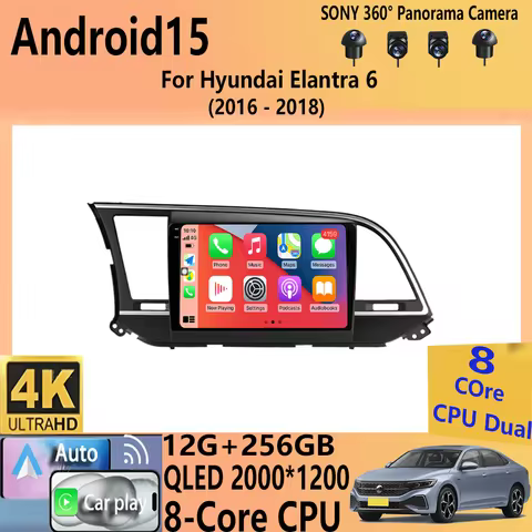 Android 15 Car Radio for Hyundai Elantra 6 2016 - 2018 Player Multimedia Video Stereo GPS Navigation