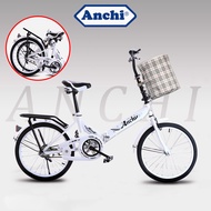 ANCHI จักรยานพับได้ 20 นิ้ว จักรยานผู้ใหญ่ จักรยานพกพา แถม กระดิ่ง ไม่มีเบาะหลัง จักรยานพับได้ผู้ใหญ่ Foldable Bicycle สีฟ้า 20 นิ้ว One
