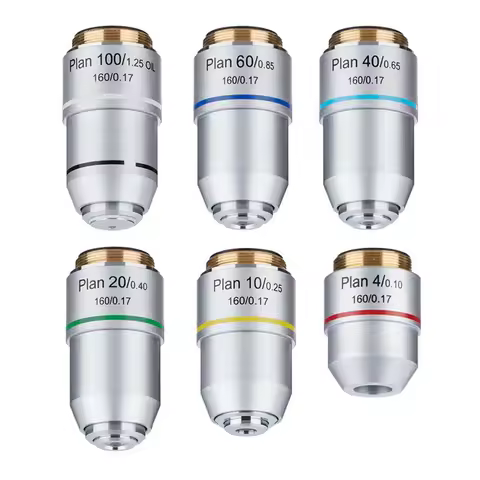 Biological Microscope Plan Objective Lens 195 Achromatic Plan Objective Lens 4X 10X 20X 40X 60X 100X