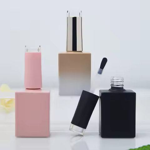 10ml/15ml Square Color Nail Polish Bottle Nail Polish Base Gel Dispenser Bottle with Brush Lightproo