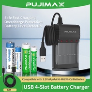 Ready Stock PUJIMAX 4-Slot Smart Indicator AA AAA Battery Charger 1.2V Ni-CD Ni-MH Fast Charge Ship 