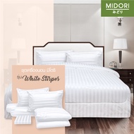 Midori Premium รุ่น Jacquard ผ้าปูที่นอน ชุดเครื่องนอน ชุดผ้าปู 6 ฟุต 5 ฟุต 3.5 ฟุต ลาย White Stripes