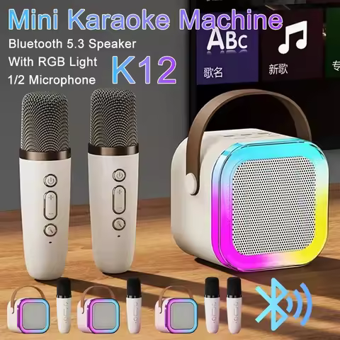 Wireless Karaoke Speaker Bluetooth Microphone K12 Home KTV Karaoke Machine RGB Light Portable Mini B