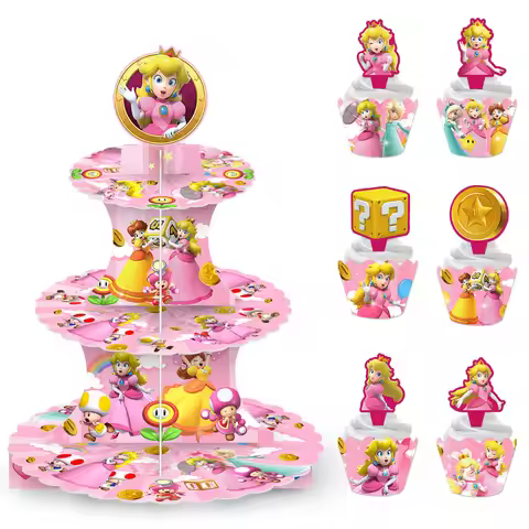 Peach Princess Party Decoration Cake Rack, Paper Cups Cake, Edge Arrangement Set, Mario Party Cake T