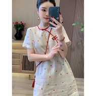 Korean Style Wear S-2XL Women's Chinese Style Beige Dress Chinese Dress 40RK