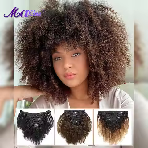 Clip In Hair Extensions Human Hair Afro Kinky Curly Clip In 8 Pcs/Set T1B/4/27 T1B/99J Color Clip In