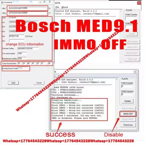 Bosch MED9.1 ECU IMMO OFF Disable Software ECU Data File Disable Modification EEPROM/FLASH tool for