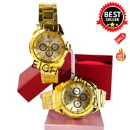 Casio Quartz Chronograph All Gold Stainless Steel Couple Watch