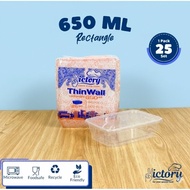 THINWALL Rectangle clear food container per pack contains 25 pcs, size 650ML food container food sto
