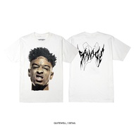 QUITEWELL 21 SAVAGE WHITE Short Sleeve T-Shirt Men's Oversize Screen Stripe White Vintage