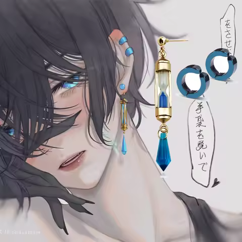 Anime Vanitas Earrings The Case Study of Vanitas No Karte Props Hourglass Earrings blue Ear Clip Set
