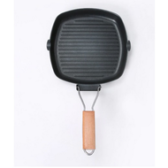 Non-Stick Cast Iron Steak Frying Pan Folding Wooden Handle Striped Square Grill/Fry Pan