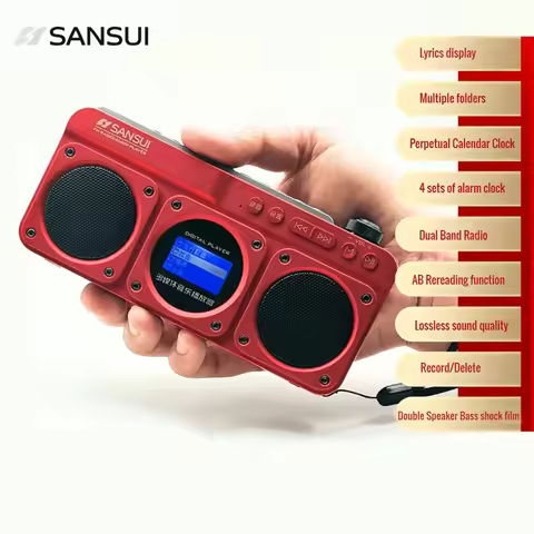 Sansui F28/F27 HiFi Mini Portable Radio LED Clock Lyrics Display Bluetooth Speaker MP3 Walkman with