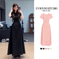 EVIOVIO S-6XL French Style A-Line Skirt Round Neck Simple And Elegant Classy Form-Fitting Plus-Size 