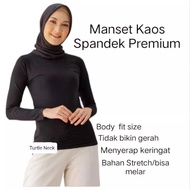 Baju manset daleman kerah tinggi bahan spandek premium / Kaos manset inner lengan panjang HITAM