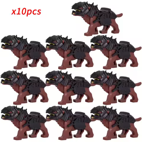 MOC Medieval lotr Figures Raider Soldiers Brown Wolf rider Mount Knights Building Blocks Bricks Toys