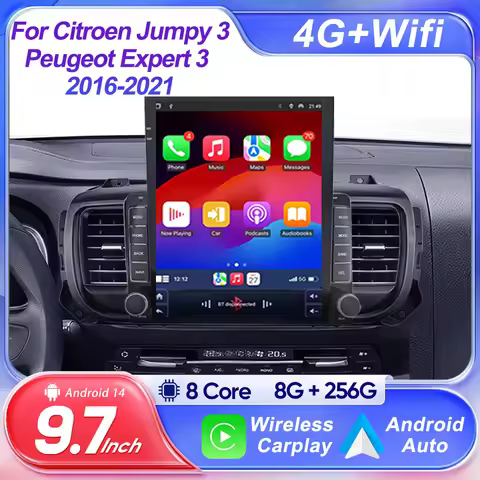 9.7 Vertical Screen Android 14 Car Radio For Citroen Jumpy 3 Peugeot Expert 3 2016-2021 For Style Mu