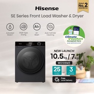 Hisense 10.5kg/7kg Front Load Washing Machine & Dryer, SE Series, WD105M3, Front Load Washer & Dryer