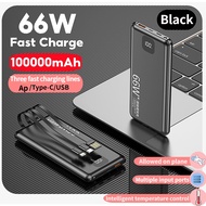 [Ready Stock] 66W Fast Charging Power Bank Cable Powerbank 100000 mAh 3 in 1 Suitable for All Mobile