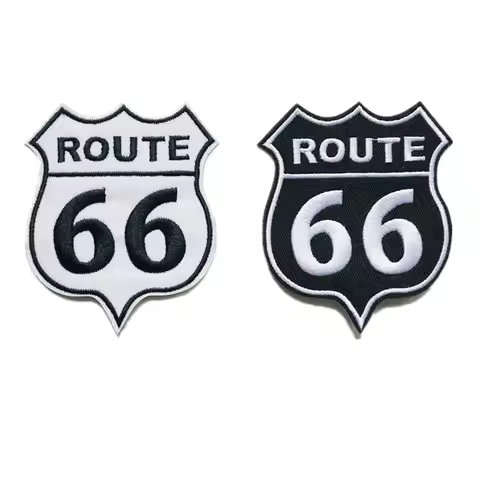 Embroidery Letters Patches Route 66 Sew Iron On Black White Emblem Embroidered Patch Badges For Bag 