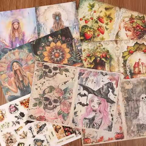 JAIIMAN 54-98pieces(6 styles) Fantasy Junk Journal Kits With Sticker,for Arts Crafts,Scrapbooking Su