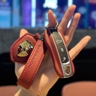 ▼ Bordeaux red leather Porsche key shell Cayenne macan911 Panamera 718/taycan car key cover