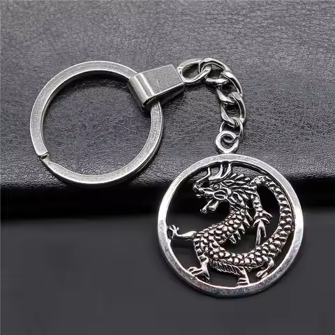 Fashion Jewelry Keychain Antique Silver Color 37x32mm Dragon Pendant Keyring Souvenirs Gift