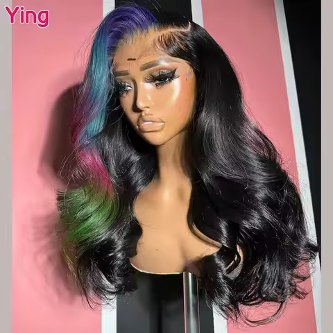 Ying Highlight Blue With Pink Body Wave 5x5 Transparent Lace Wig 13x4 Lace Front Wig Human Hair 13x6