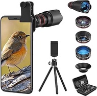 Selvim Phone Camera Lens Phone Lens Kit 4 in 1, 22X Telephoto Lens, 235° Fisheye Lens, 0.62X Wide Angle Lens, 25X Macro Lens, Compatible with iOS iPhone 10 8 7 6 6s Plus X XS XR Android Samsung -Black