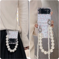 Korean Cute Crossbody Lanyard Transparent Shivering Pearl Chain Casing For Samsung Galaxy Z Flip 5 Z