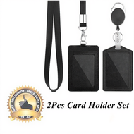 2 Pack Badge Holders, Vertical PU Leather ID Badge Card Holder with 1 Clear ID Window, with Detachab