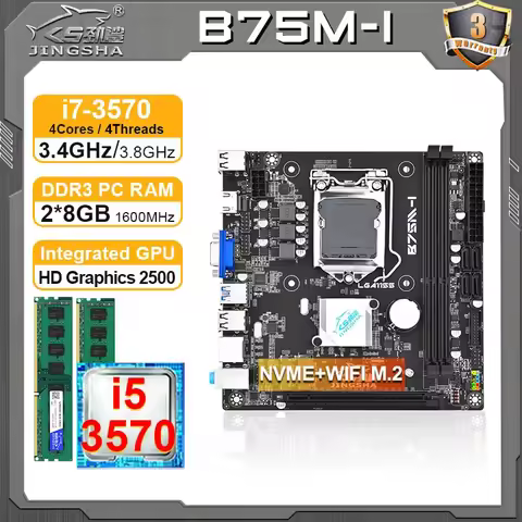 JINGSHA mini itx Motherboard Set B75 LGA 1155 comes Intel i5 3570 CPU and 2*8GB RAM itx motherboard 
