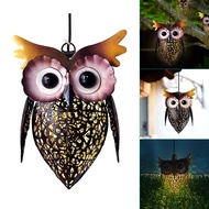 Hanging Owl Lamp Ornament Solar LED Simulation Metal Animal Statue Decor for Window Outdoor Garden J