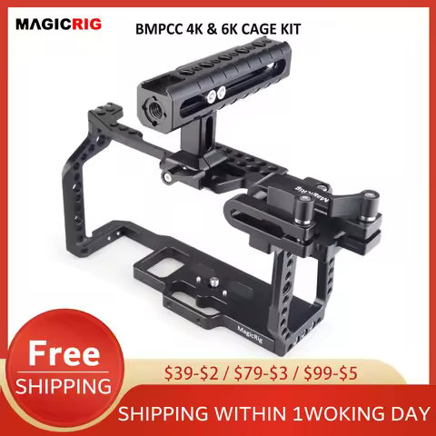 MAGICRIG BMPCC 4K 6K Camera Cage W/ NATO Rail Cold Shoe Top Handle T5 SSD Mount Clamp for Blackmagic
