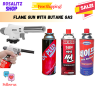 rosalitz  Flame gun with Butane Gas Sale 4 Pcs. torch butane Professional Kitchen Torch Kitchen Blow Lighter with Adjustable Flame Butane Gas Safe Fuel Gas Canister Cartridge for Portable Gas | 4pcs. Butane Gas/ 4pcs. Safe Butane Gas 220g