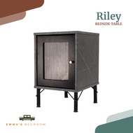 Riley (Grey Stone) Bedside Table with 1 Cabinet Bedroom Furniture (EM233 Grey Stone + B327 Black) by