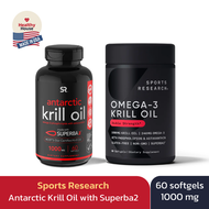 Sports Research Krill Oil with EPA &amp; DHA Omega 3, โอเมก้า 3 คริลล์ออย Phospholipids &amp; Astaxanthin - 1000mg, 60 Softgel